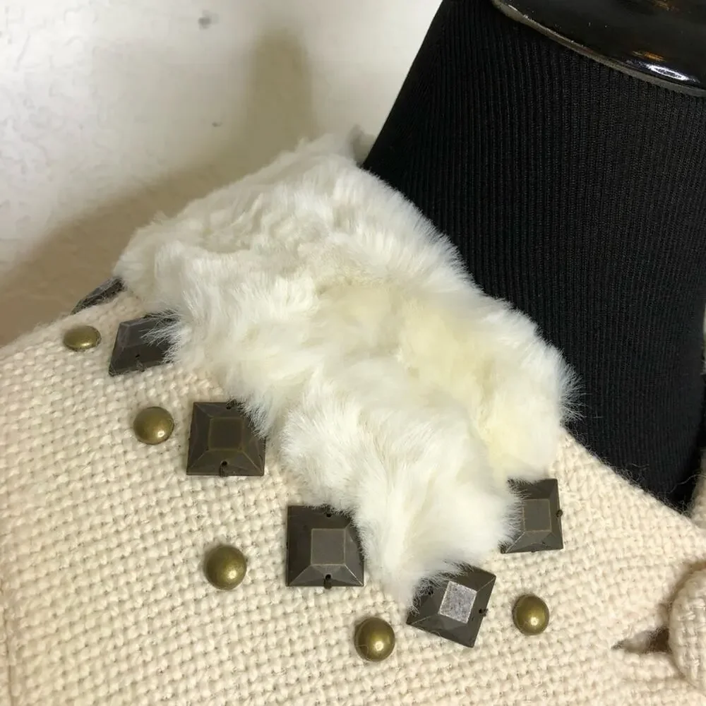 Rebecca Taylor cream tweed fur studded collar wool blend blazer size 6